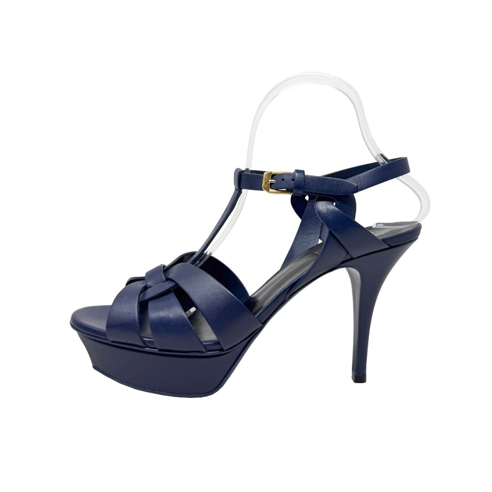 Saint Laurent Tribute Blue Leather Platform Sandals‎ Heels 39.5